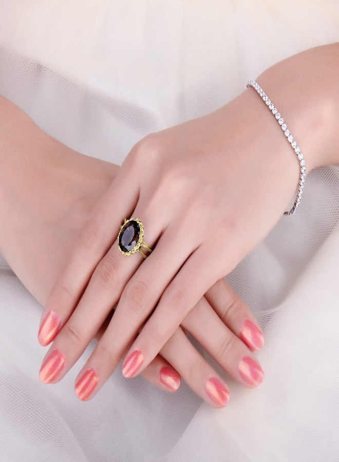 JewelryPalace Huge Oval Shape 5.7ct Genuine Smoky Quartz Cocktail Rings for Her, 14K Yellow Gold Plated 925 Sterling Silver Ring for Women, Natural Gemstone Jewelry Sets Rings 9 - Image 4