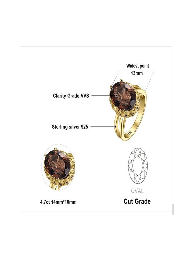 JewelryPalace Huge Oval Shape 5.7ct Genuine Smoky Quartz Cocktail Rings for Her, 14K Yellow Gold Plated 925 Sterling Silver Ring for Women, Natural Gemstone Jewelry Sets Rings 9 - Image 2