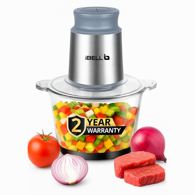 IBELL MT200GM Electric Chopper, 2-Yr Warranty, 2 Litre Glass Bowl, 700W, Multi Purpose for Cutting Slicing Meat, Vegetables, Nuts & Fruits (Silver) - Image 1