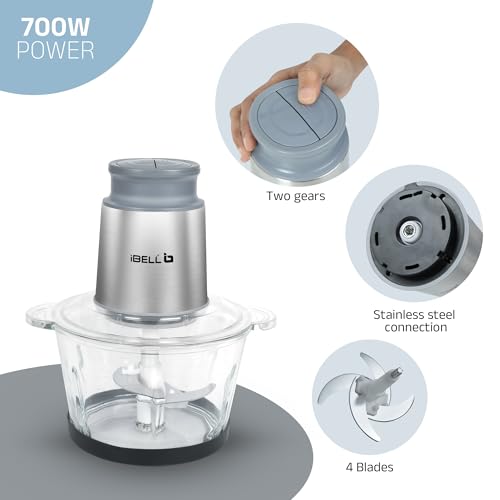 IBELL MT200GM Electric Chopper, 2-Yr Warranty, 2 Litre Glass Bowl, 700W, Multi Purpose for Cutting Slicing Meat, Vegetables, Nuts & Fruits (Silver) - Image 3