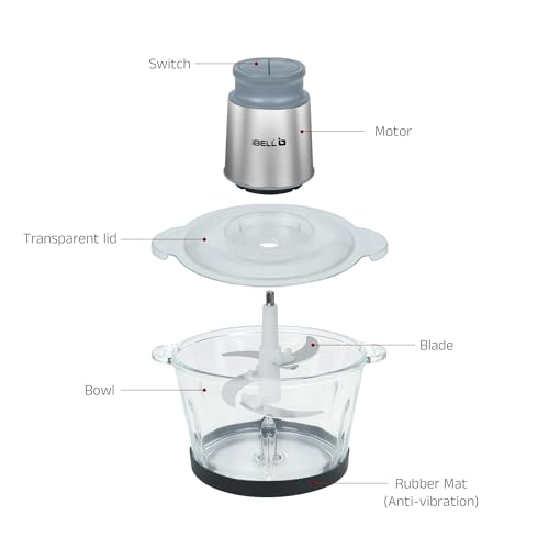IBELL MT200GM Electric Chopper, 2-Yr Warranty, 2 Litre Glass Bowl, 700W, Multi Purpose for Cutting Slicing Meat, Vegetables, Nuts & Fruits (Silver) - Image 4