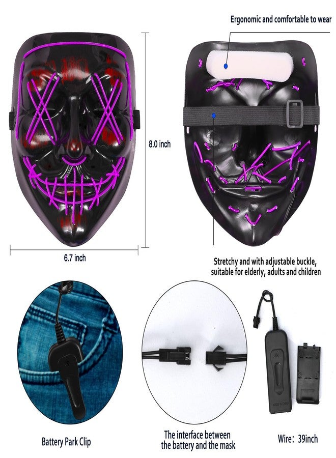 Max Fun Halloween Mask Glowing Gloves for Halloween Costume Cosplay Party Led Light Up Scary Masks for Halloween Party (D- Purple) - Image 4