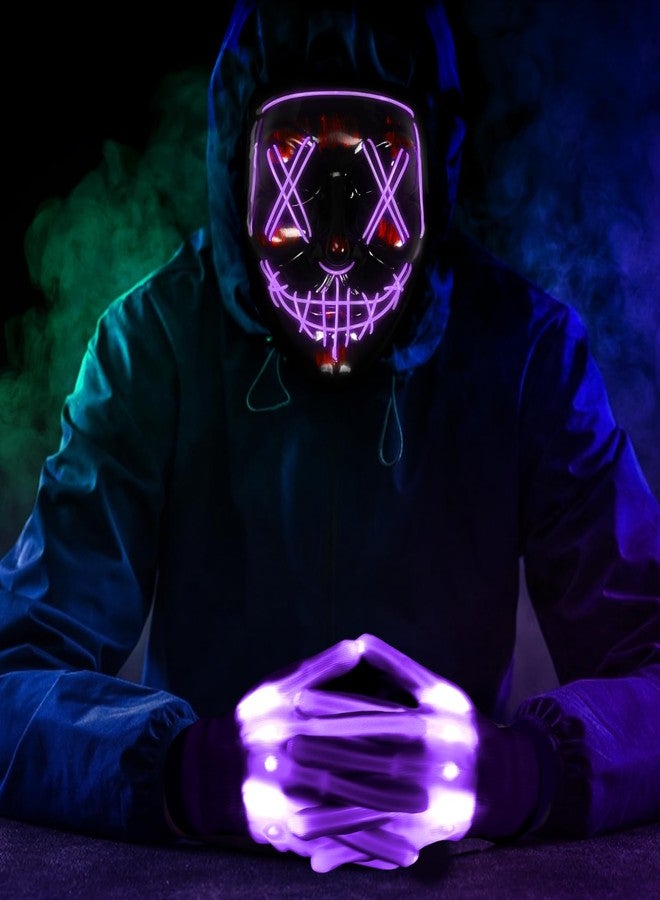 Max Fun Halloween Mask Glowing Gloves for Halloween Costume Cosplay Party Led Light Up Scary Masks for Halloween Party (D- Purple) - Image 3