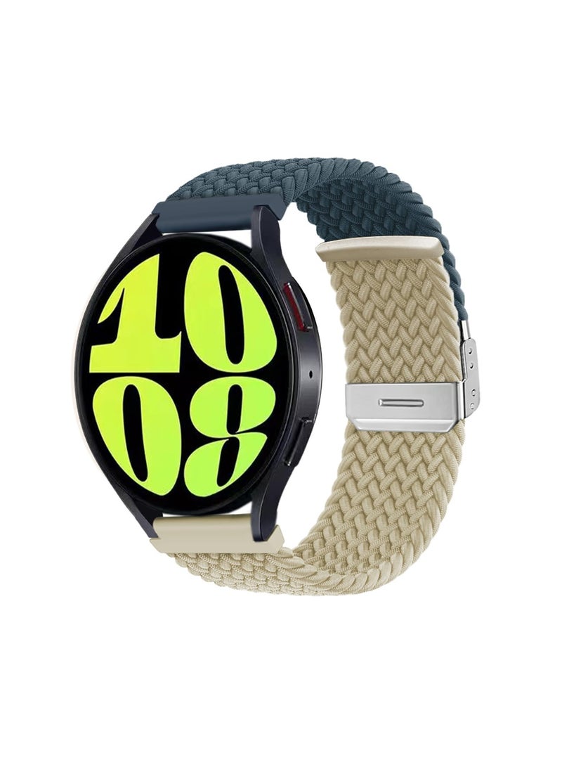 SYOSI Bands for Samsung Galaxy Watch 6/5/4/5 Pro/6/4 Classic/Active 2/Active/Watch 3, 20mm Elastic Braided Nylon Loop Sport Strap for 40mm, 44mm, 45mm, 43mm, 47mm, 42mm, 46mm, and 41mm, Blue Beige - Image 1
