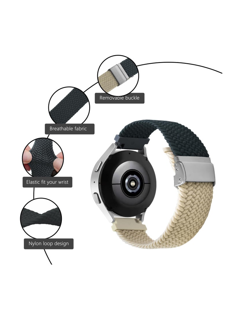 SYOSI Bands for Samsung Galaxy Watch 6/5/4/5 Pro/6/4 Classic/Active 2/Active/Watch 3, 20mm Elastic Braided Nylon Loop Sport Strap for 40mm, 44mm, 45mm, 43mm, 47mm, 42mm, 46mm, and 41mm, Blue Beige - Image 2