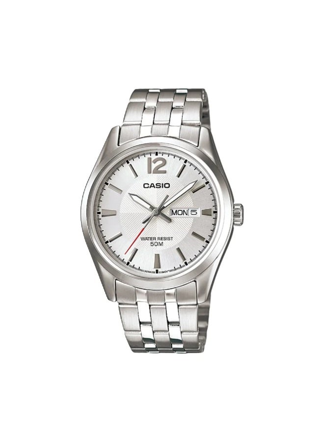 Casio MTP-1335D-7AVDF Men’s Analog Watch – White Dial, Silver Stainless-Steel Bracelet, Day & Date Display, Classic Elegant Design - Image 1