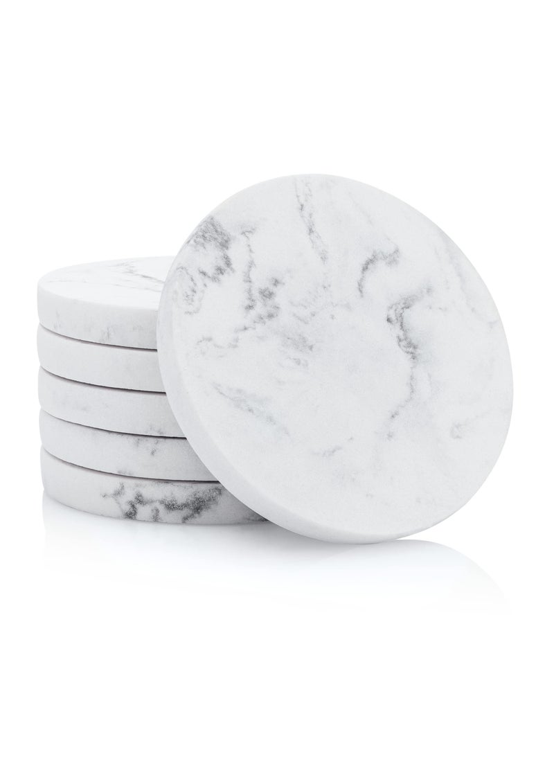 Essentra Home Essentra Home Set of 6 White Marble Coasters for Drinks Soft Felt Bottom Protects Your Furniture from Scratches Absorbent 4 Inch Coasters 