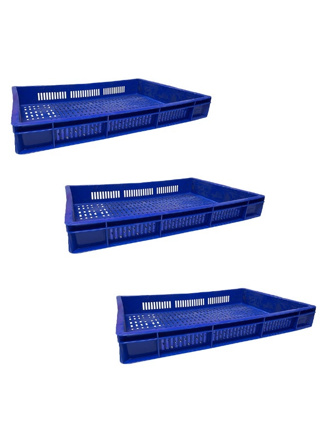 Ethic Solutions 3pcs of Plastic Storage Catering Ventilated Crate Box 600×400×80 mm 19L Stackable Heavy Duty Reinforced Walls Anti-Slip Base for Home Industrial Commercial Delivery - Blue