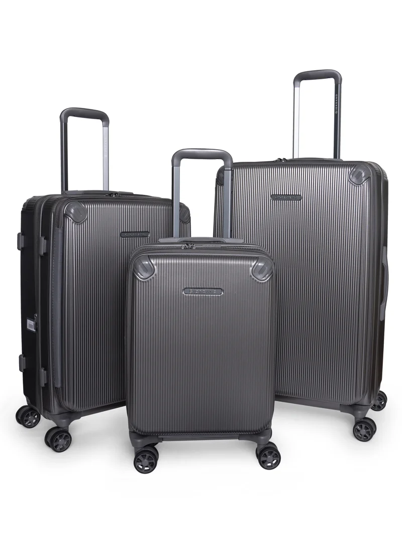 Giordano Titanx Front Opening PC Hardshell Unbreakable Luggage Set Dark Grey, Expandable, Secure Lock, 4 Double Wheels Travel Lugggage, Laptop Compartment on Small Carry-on Cabin Luggage, Checked Luggage