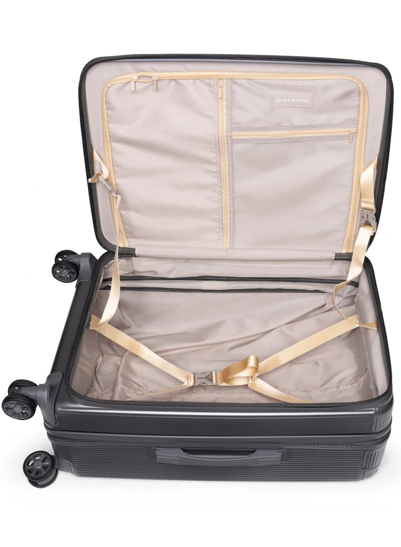 GIORDANO grey Giordano Titanx Front Opening PC Hardshell Unbreakable Luggage Set Dark Grey, Expandable, Secure Lock, 4 Double Wheels Travel Lugggage, Laptop Compartment on Small Carry-on Cabin Luggage, Checked Luggage  | Best Price UAE