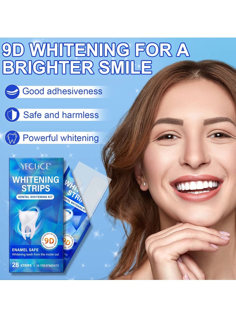 Yecuce 28pcs 9D Teeth Whitening Strips Upgraded Teeth Whitener Strips Enamel Safe Sensitive Teeth Whitening Individual Strips Gel Teeth Cleaning Strips for Fast Remove Yellowing Tooth Strips  - Image 4