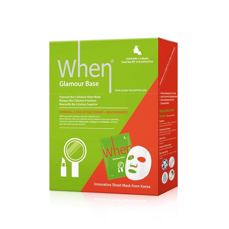 When Firming BioCellulose Facial Sheet Mask  When Glamour Base Face Premium Korean Skincare Collagen Promote Smoothing Elasticity Improving Fine Lines Wrinkles Reduce 12 pcs set