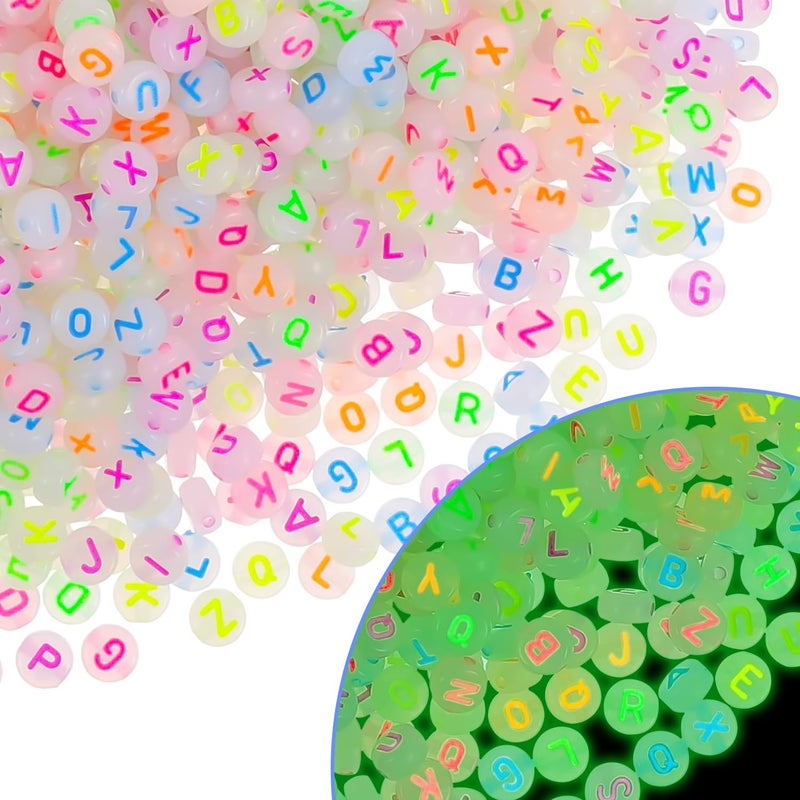 NITOPUPU 1000Pcs Glow Letter Acrylic Alphabet Beads  Glow in The Dark 4x7 mm Round Beads for Friendship Bracelets and DIY Crafts