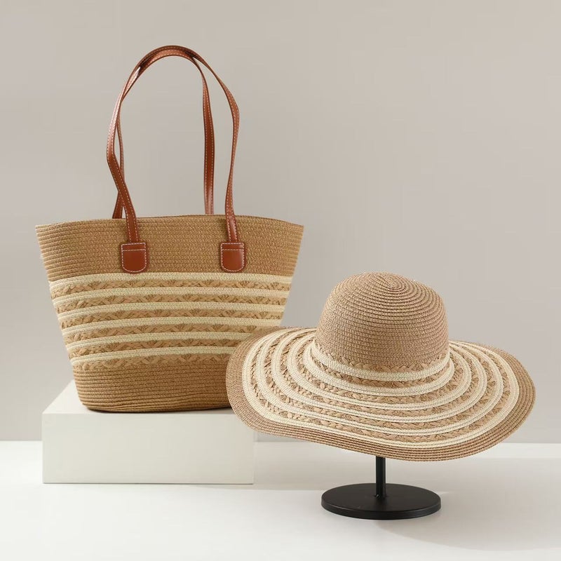 Women'S Casual Fashion Commuter Striped Summer Straw Bag Tote Bag Large Capacity New Seaside Beach Paper - Image 4