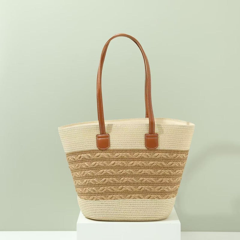 Women'S Casual Fashion Commuter Striped Summer Straw Bag Tote Bag Large Capacity New Seaside Beach Paper - Image 5