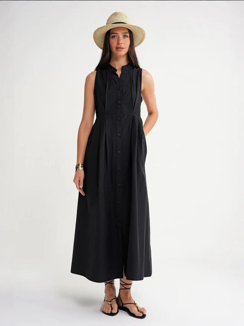 MixRay Mixray Buttoned Tippet Collar Maxi Dress