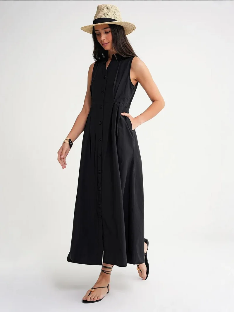 MixRay Mixray Buttoned Tippet Collar Maxi Dress