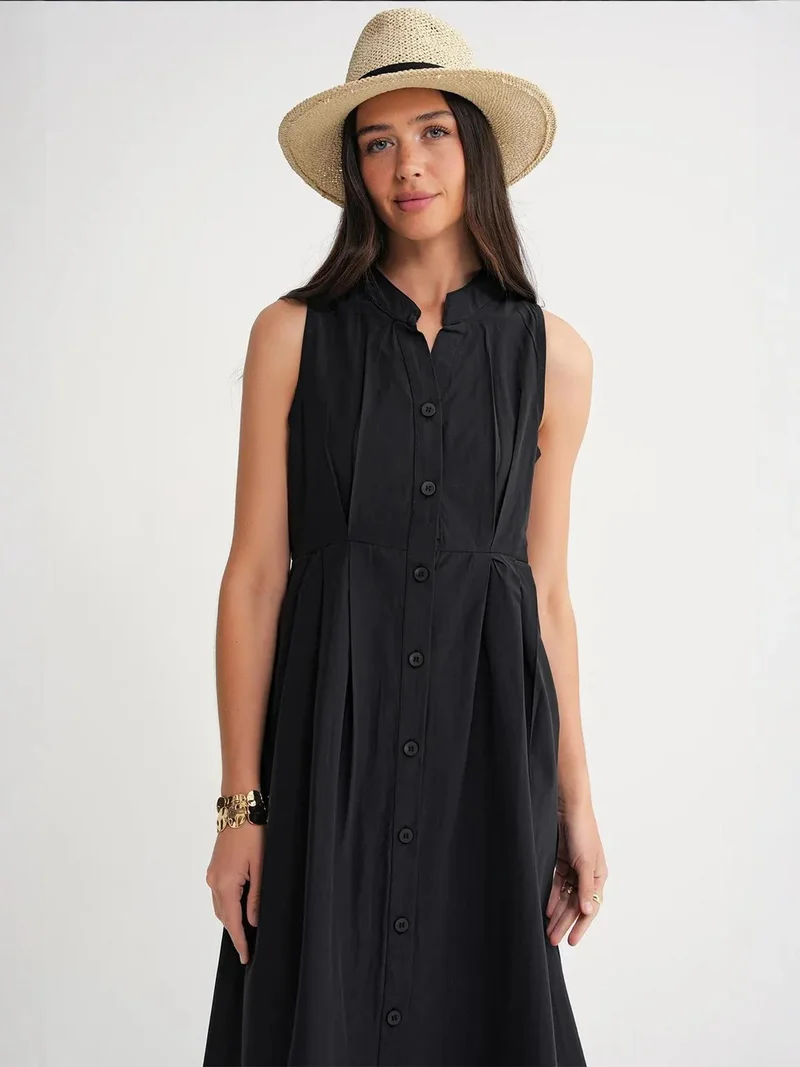 MixRay Black Mixray Buttoned Tippet Collar Maxi Dress for Women | Best Price UAE