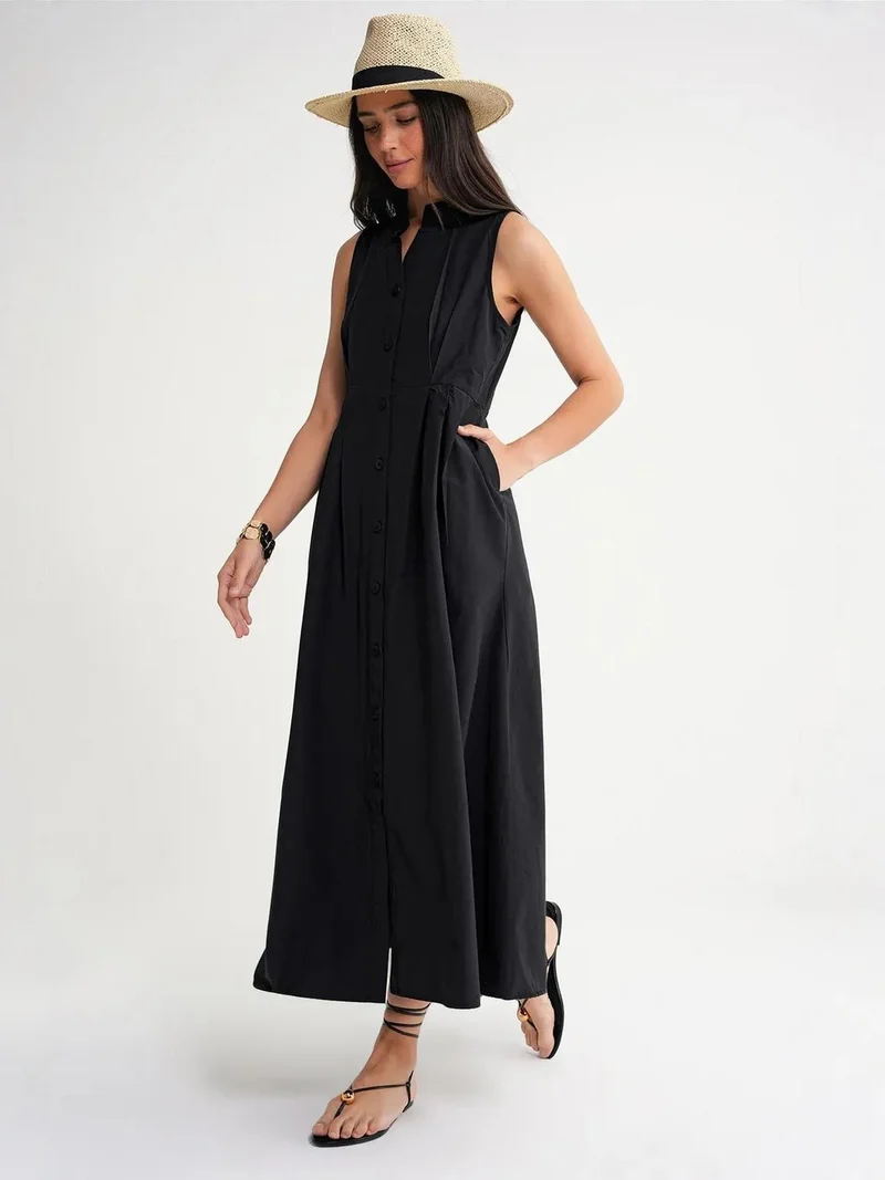MixRay Mixray Buttoned Tippet Collar Maxi Dress
