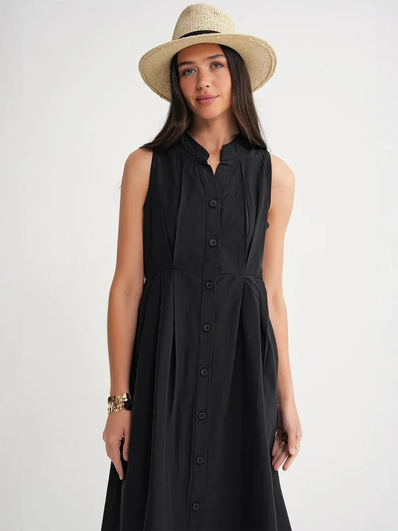 Mixray Black Mixray Buttoned Tippet Collar Maxi Dress for Women | Best Price UAE