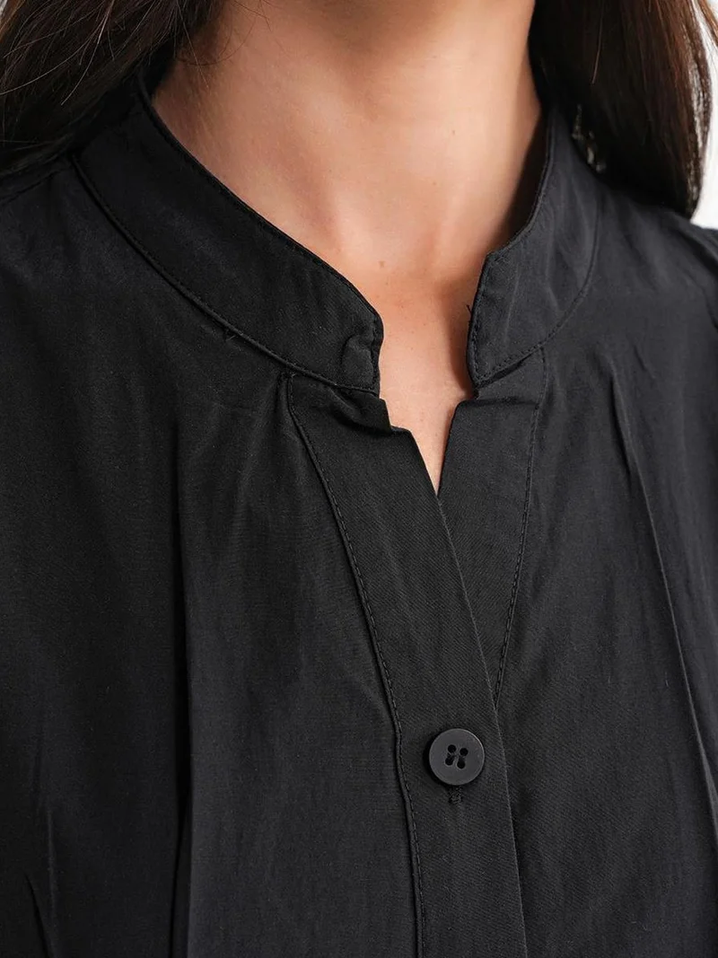 Mixray Black Mixray Buttoned Tippet Collar Maxi Dress for Women | Best Price UAE