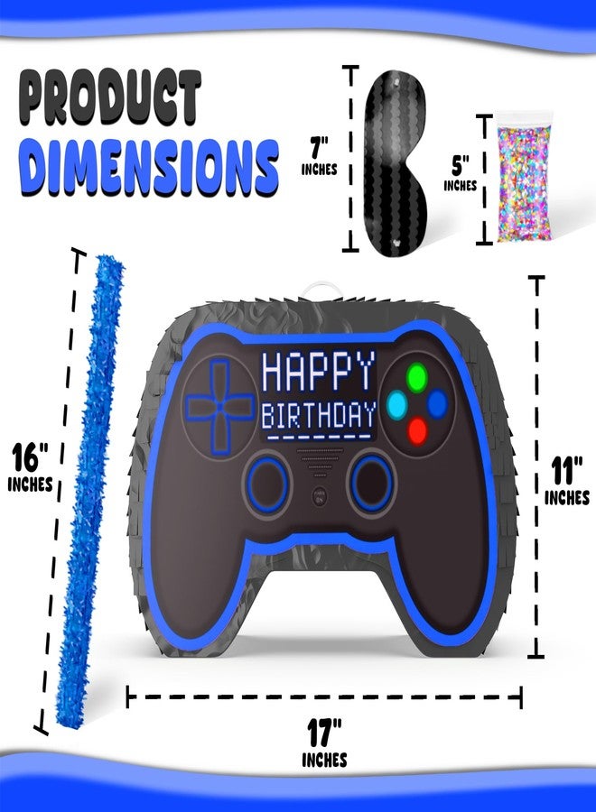 Jergrim Blue Video Game Controller Piñata (Small Stick Included) 17”x11”x 3” Perfect for Birthday Gamer Parties, Party Decor, Gaming theme parties and other Decorations - Image 3
