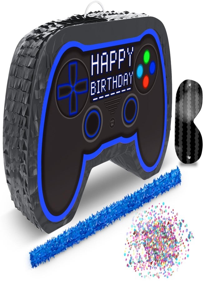 Jergrim Blue Video Game Controller Piñata (Small Stick Included) 17”x11”x 3” Perfect for Birthday Gamer Parties, Party Decor, Gaming theme parties and other Decorations - Image 1