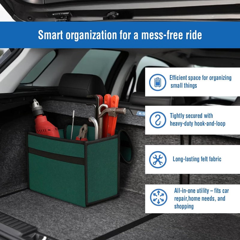 JVCV منظم صندوق السيارة ®، تخزين السيارة ومنظم ملحقات السيارة المضادة للانزلاق لمنظمة السيارة، SUV، سيدان، شاحنة، ميني فان قاع مضاد للانزلاق (صغير - أخضر) - Image 5