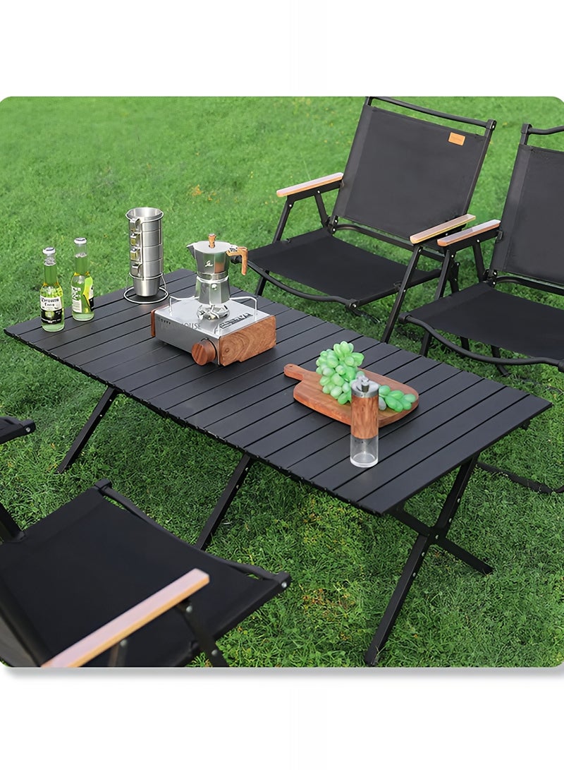 تايمي طاولة خشبية قابلة للطي مع حقيبة حمل للأستخدام الداخلي والخارجي، طاولة محمولة للحديقة والفناء والشاطئ والتخييم والكشتات والرحلات البرية، لون أسود - 45x60x120 سم - Image 2