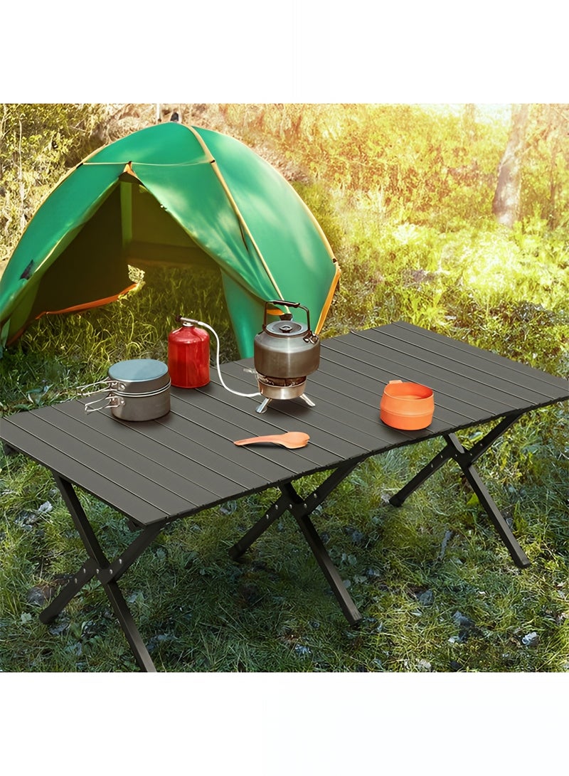 تايمي طاولة خشبية قابلة للطي مع حقيبة حمل للأستخدام الداخلي والخارجي، طاولة محمولة للحديقة والفناء والشاطئ والتخييم والكشتات والرحلات البرية، لون أسود - 45x60x120 سم - Image 3