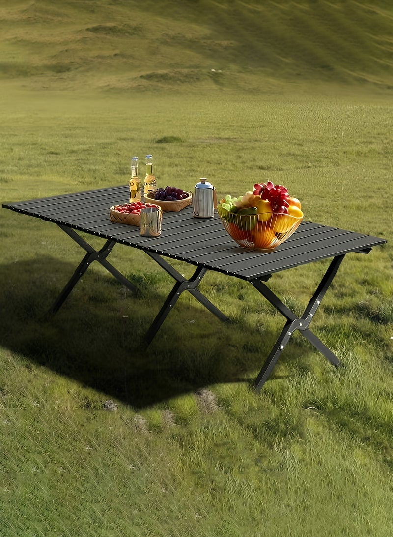 تايمي طاولة خشبية قابلة للطي مع حقيبة حمل للأستخدام الداخلي والخارجي، طاولة محمولة للحديقة والفناء والشاطئ والتخييم والكشتات والرحلات البرية، لون أسود - 45x60x120 سم - Image 1