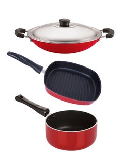 Nirlon Nirlon 3 Piece Gas Compatible Kitchen Cookware Non-Stick Set with Multi Color, 2.6mm_SP(B)_AC_GP(22.5) 