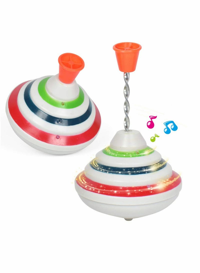 SOLARAE Push Down Spinning Top Toy, Gyroscope Spinning Top Game LED Spinning Activity Toys with Music, Peg-top Hand Spinning Gyro Toy Gift for Kids Gift Party Favors, Music Spinning Top Toy（Color Random） - Image 1