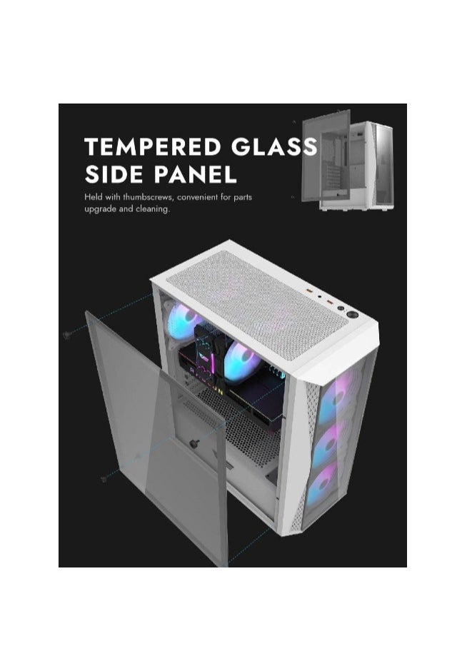 DarkFlash Darkflash DK352 PLUS Luxury ATX/MATX/ITX Gaming PC Case With, Pre-Installed 4 * 120MM ARGB Fans, Transparent Glass Front Panel, USB 3.0 Computer Case Support 360mm Radiator, Computer Case (White)  - Image 2