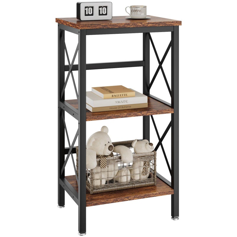 YMYNY Bookcase 3 Tier Storage Rack Plant Rack Storage Microwave Shelf with Steel Frame for Living Room Kitchen Office Study Hall Industrial Style 402975CM Rustic Brown and Black HST008H