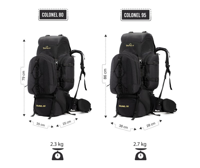 Tripole Colonel Metal Frame 80L Rucksack with Detachable Bag & Rain Cover for Trekking & Travelling | Men & Women | 3 Year Warranty (Black, 80) - Image 4