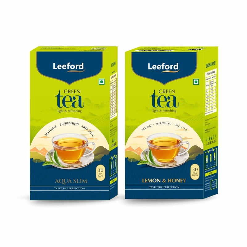 Leeford Honey Lemon Aqua Slim Green Tea - Pack of 2 | 30 Compostable Tea Bags | Garcinia, Hibiscus & Moringa for Fat Burn, Digestion & Detox | Supports Weight Management & Metabolism | Enjoy with Honey | No Milk Needed - Image 1
