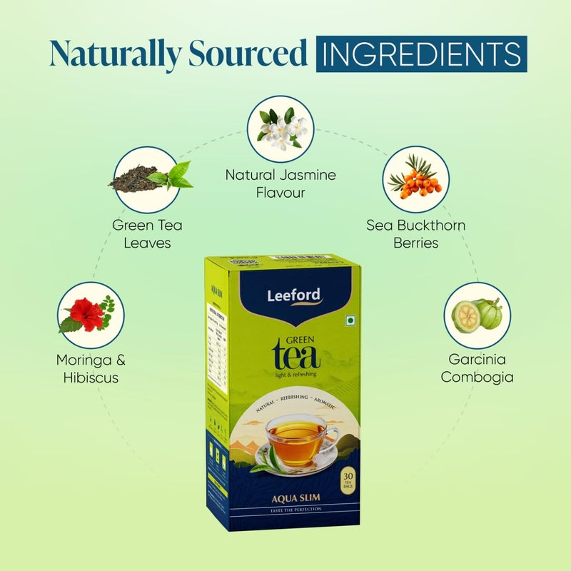 Leeford Honey Lemon Aqua Slim Green Tea - Pack of 2 | 30 Compostable Tea Bags | Garcinia, Hibiscus & Moringa for Fat Burn, Digestion & Detox | Supports Weight Management & Metabolism | Enjoy with Honey | No Milk Needed - Image 4