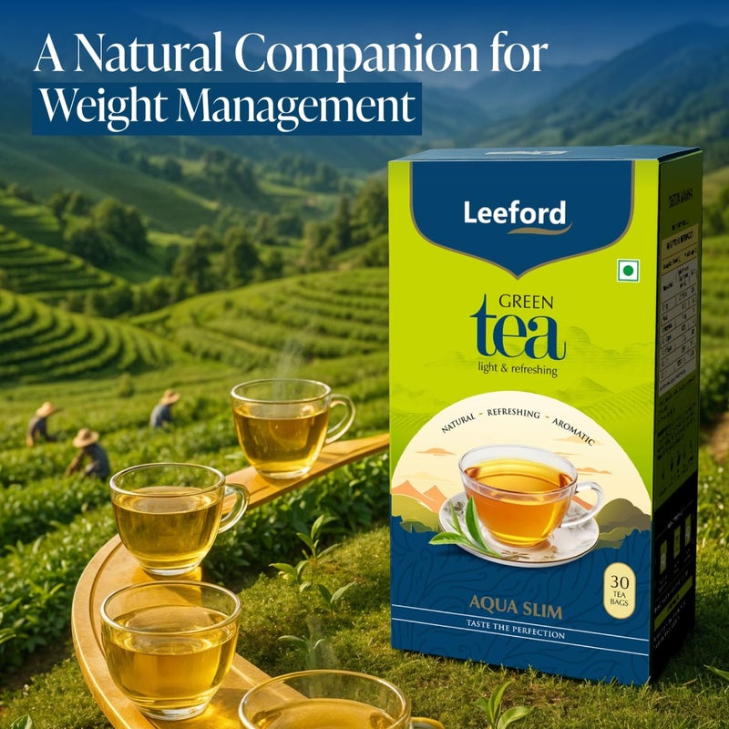 Leeford Honey Lemon Aqua Slim Green Tea - Pack of 2 | 30 Compostable Tea Bags | Garcinia, Hibiscus & Moringa for Fat Burn, Digestion & Detox | Supports Weight Management & Metabolism | Enjoy with Honey | No Milk Needed - Image 2
