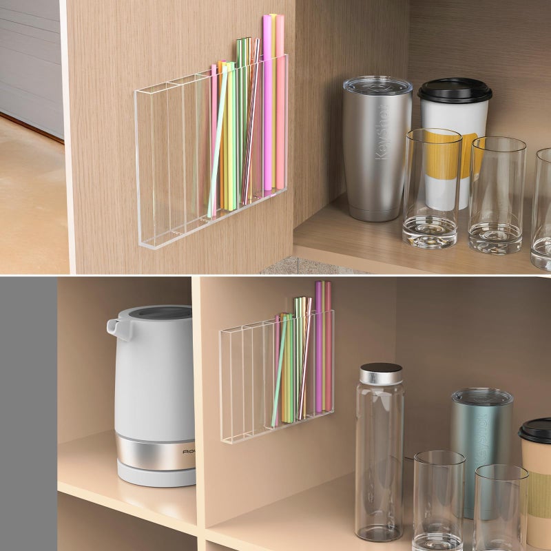 NiHome 10â€ Large Clear Acrylic Straw Holder for Cabinet Door â€“ Fully Enclosed Straw Organizer for Cabinet Doors or Countertops, Ultra Sticky Mount, Space-Saving Kitchen Accessories Container - Image 3