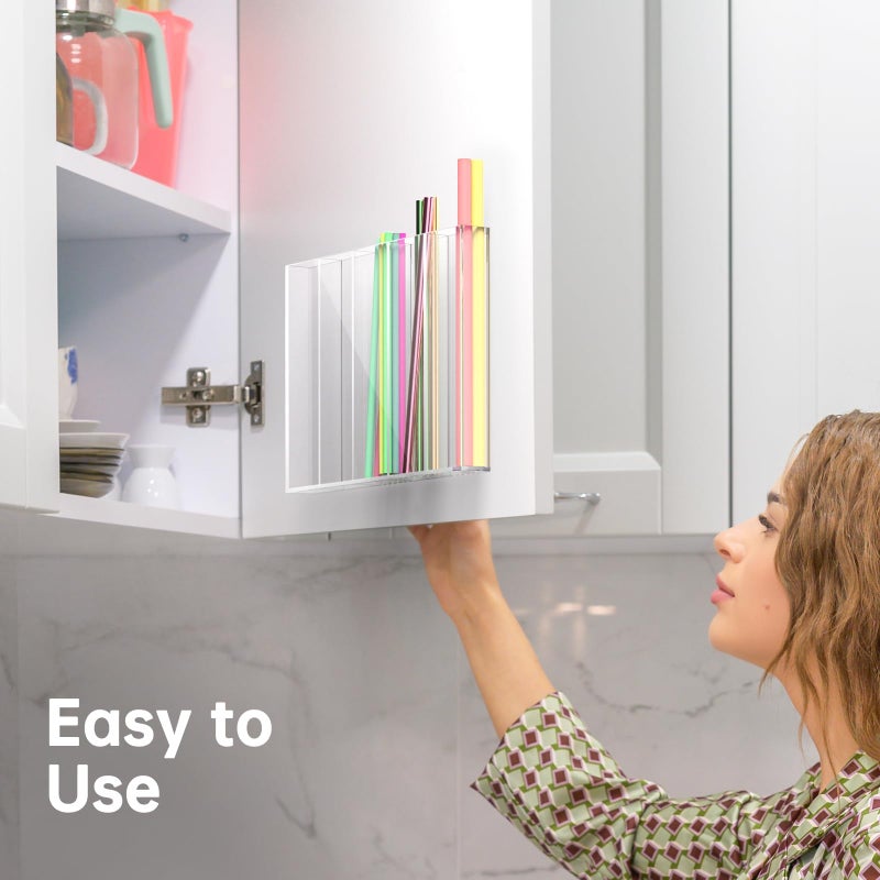 NiHome 10â€ Large Clear Acrylic Straw Holder for Cabinet Door â€“ Fully Enclosed Straw Organizer for Cabinet Doors or Countertops, Ultra Sticky Mount, Space-Saving Kitchen Accessories Container - Image 2