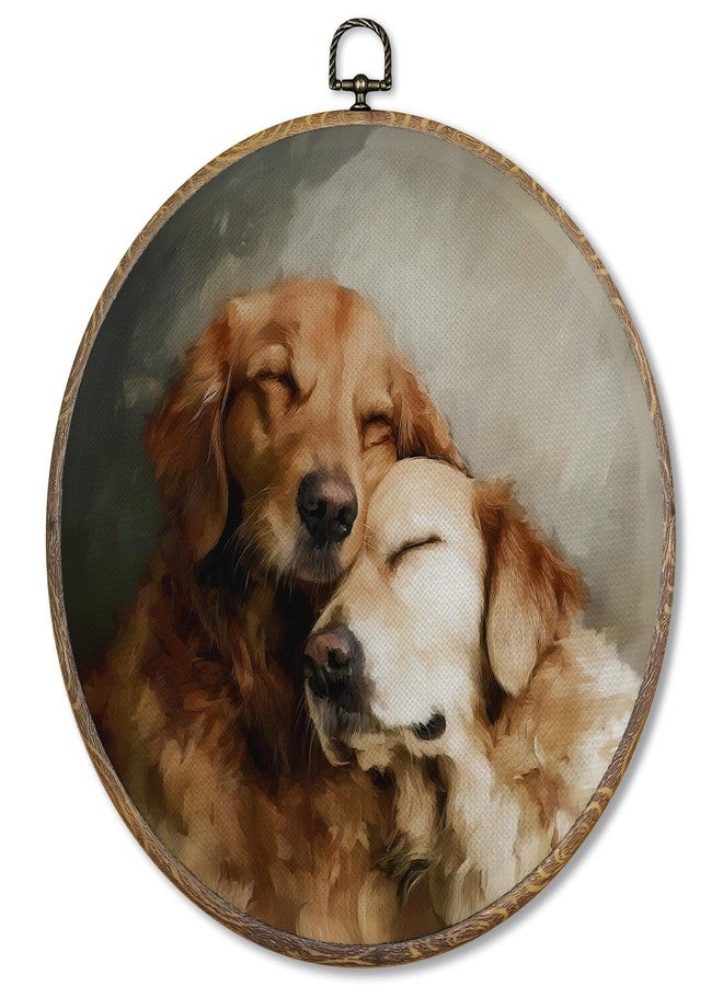 FUGWN Vintage Golden Retriever Round Wall Art Decor Framed, Golden Retriever Gifts for Women Canvas Artwork Prints, Rustic Farmhouse Dog Wall Hanging Decorations for Home Bedroom Room, 10x10 Inch - Image 1