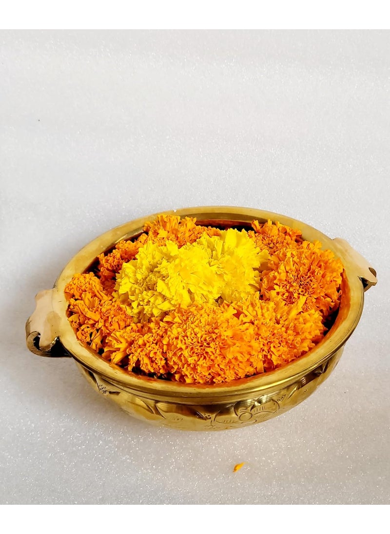 R&M - RM Brass Urli, Traditional Decorative Bowl Rameshwaram Marble (9-inch Diameter) Uruli Decorative Bowl Flower Floating Candle Decoration Candle Holder - Image 1