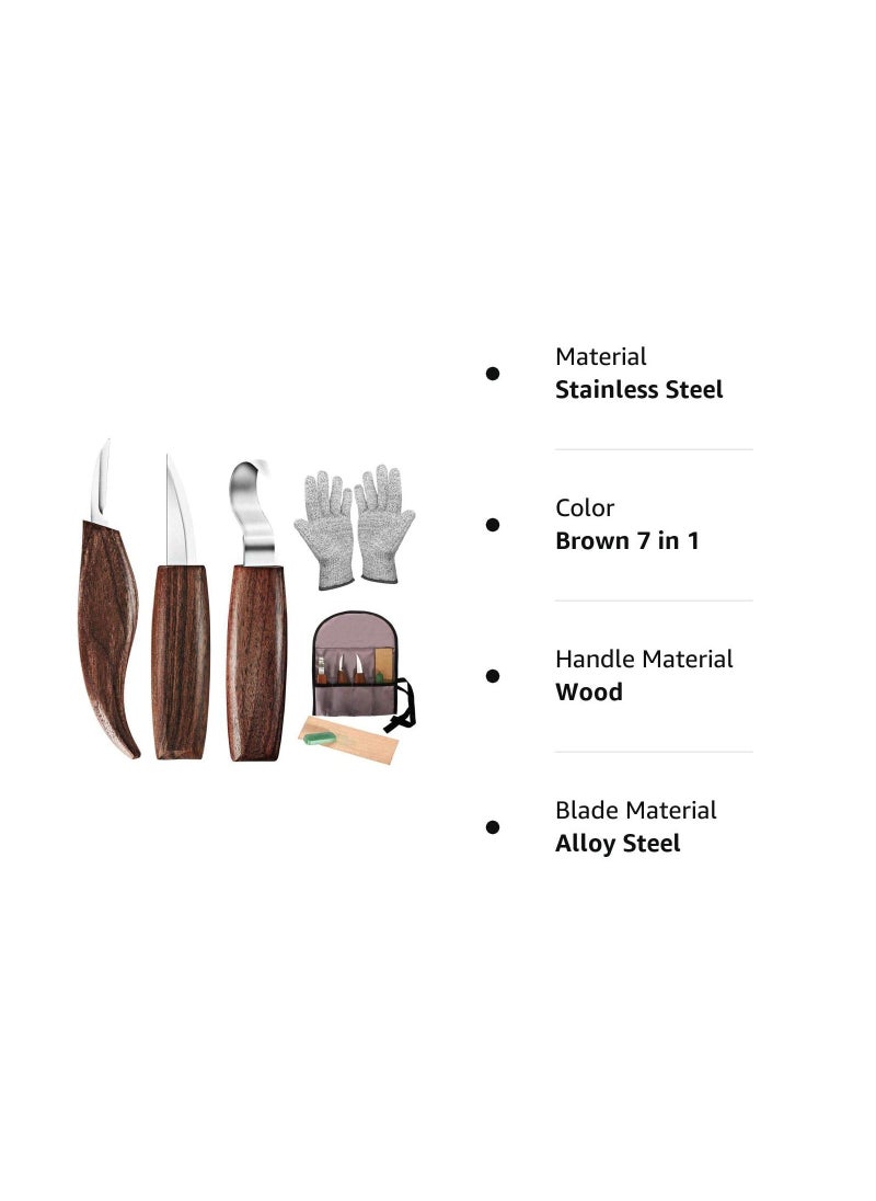 Y&D - 7-in-1 Wood Carving Kit, Tools Set with Hook Knife Whittling Chip Woodworking Gloves Sharpener Tool Package for Beginners - Image 1