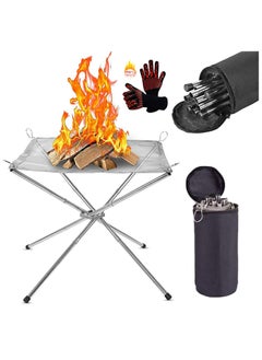 Portable Outdoor Fire Pit, Foldable Stainless Steel Mesh Fire Pit for Camping, Backyard, Patio, Garden - Includes Carrying Bag and One BBQ Grill Gloves,22 Inch Extra Large