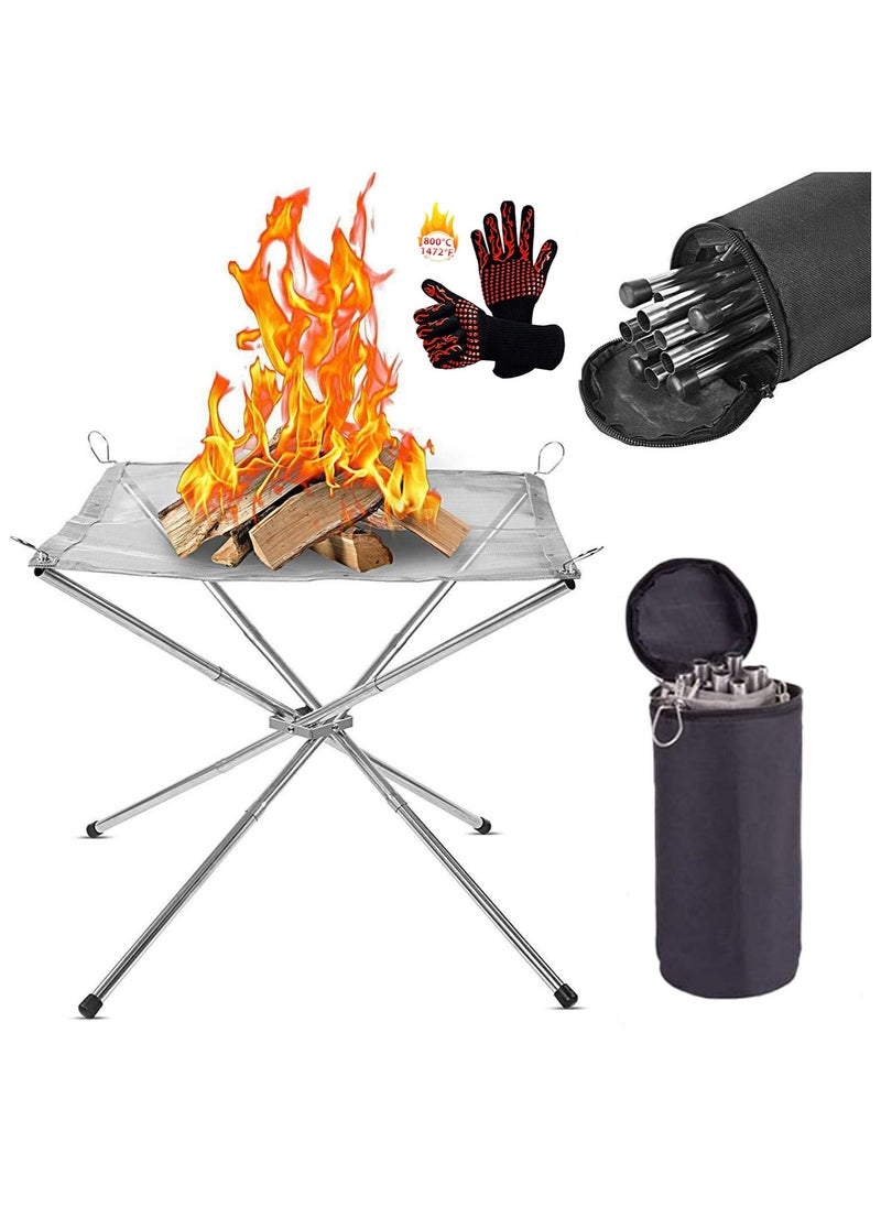 Dominy - Portable Outdoor Fire Pit, Foldable Stainless Steel Mesh Fire Pit for Camping, Backyard, Patio, Garden - Includes Carrying Bag and One BBQ Grill Gloves,22 Inch Extra Large - Image 1