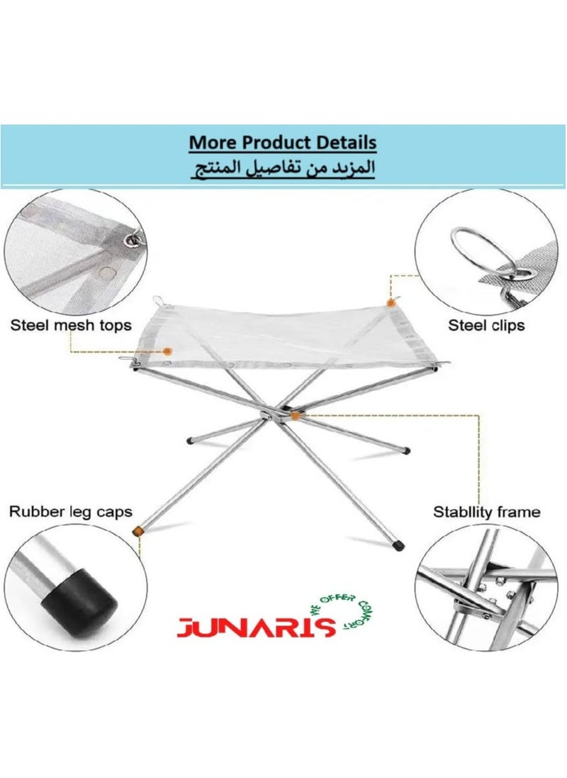 Dominy - Portable Outdoor Fire Pit, Foldable Stainless Steel Mesh Fire Pit for Camping, Backyard, Patio, Garden - Includes Carrying Bag and One BBQ Grill Gloves,22 Inch Extra Large - Image 1