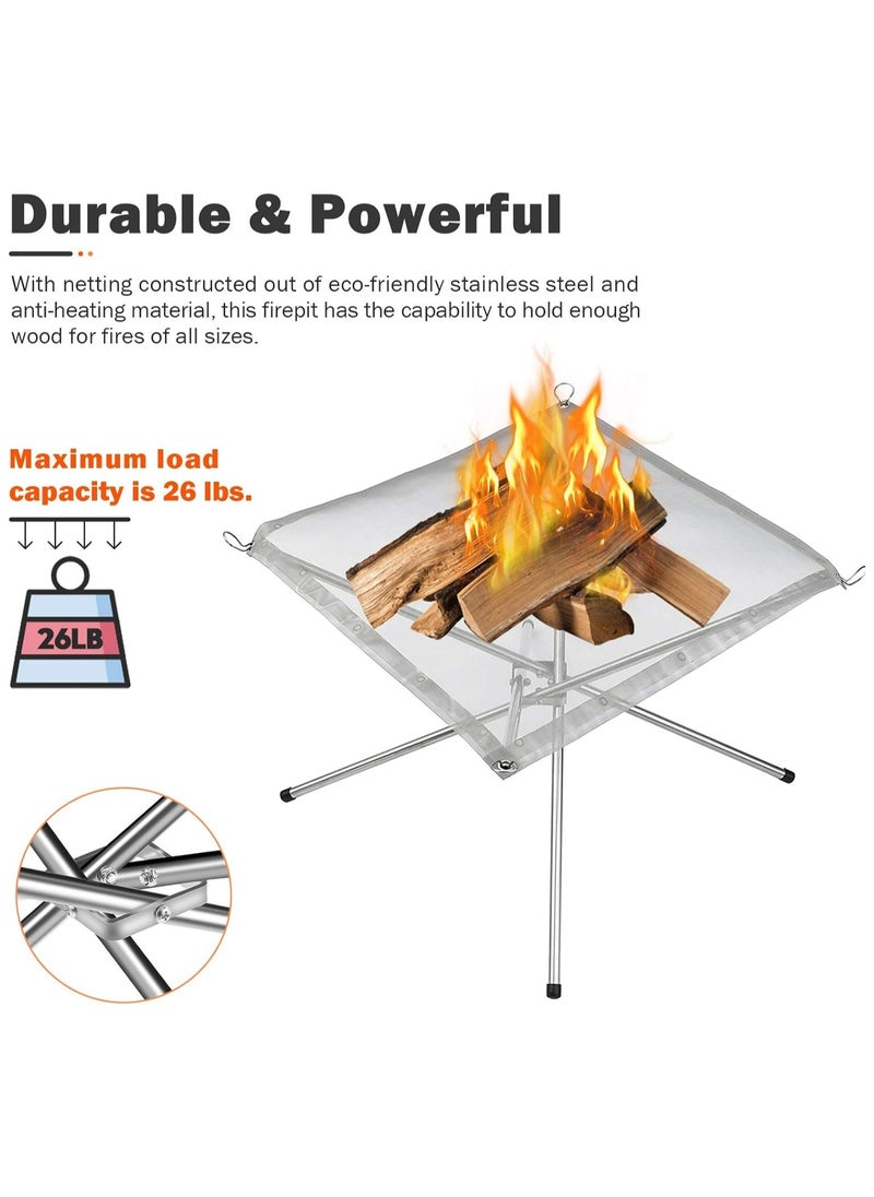 Dominy - Portable Outdoor Fire Pit, Foldable Stainless Steel Mesh Fire Pit for Camping, Backyard, Patio, Garden - Includes Carrying Bag and One BBQ Grill Gloves,22 Inch Extra Large - Image 1