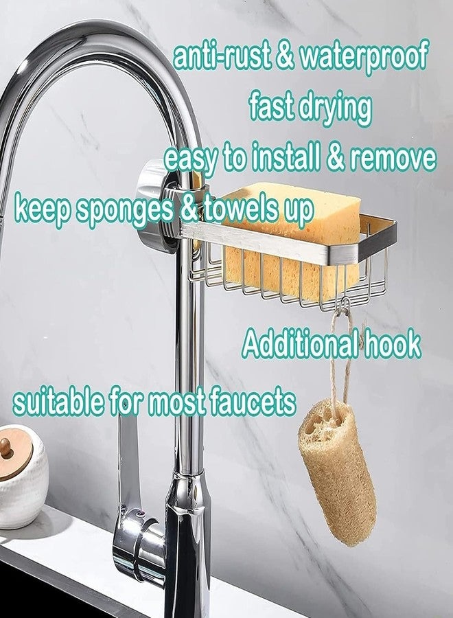 Roktry Stainless Steel Adjusting Multifunctional Over Kitchen Sink Caddy Clamp Faucet Sponge Scrubber Holder Storage Hanging Shelf Draining Bathroom Tap Shampoo Soap Organizer Rack - Image 5