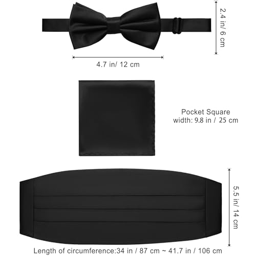 PenSee Fashion Elegant Black Bow Ties for Men - Elevate Your Style with Our Premium String Cummerbund Set - Perfect for Formal Events, Tuxedo Bow Ties for Men - Image 3